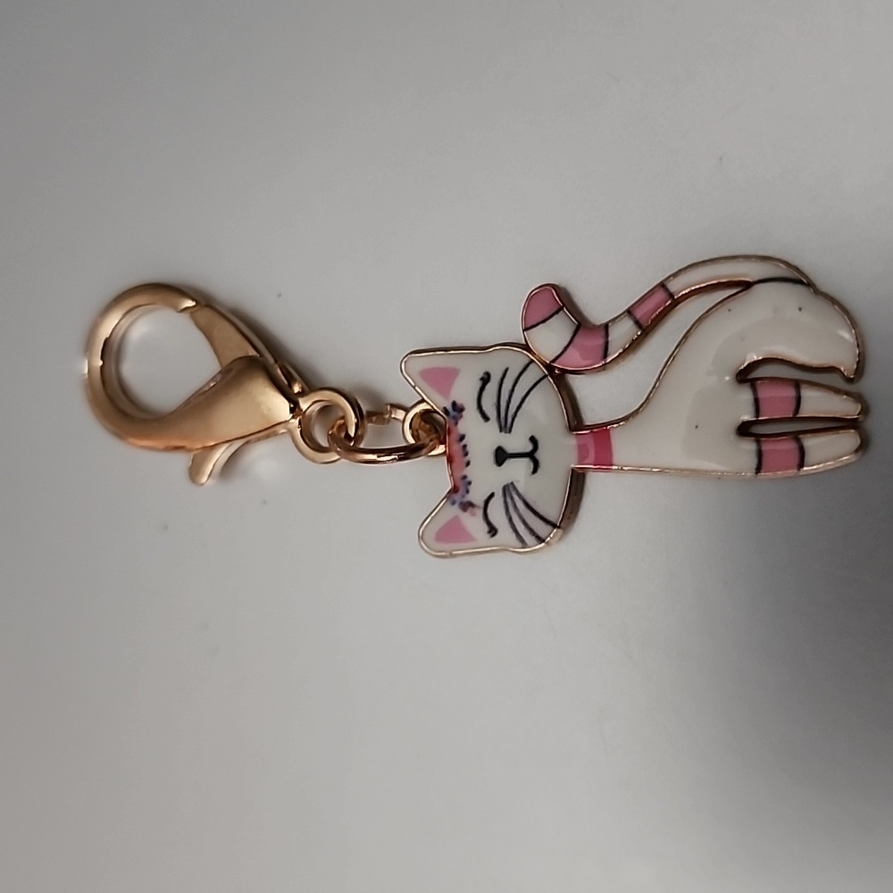 CAT  ZIPPER Pull purse charm Or Charm bracelet Lobster claw clip closure